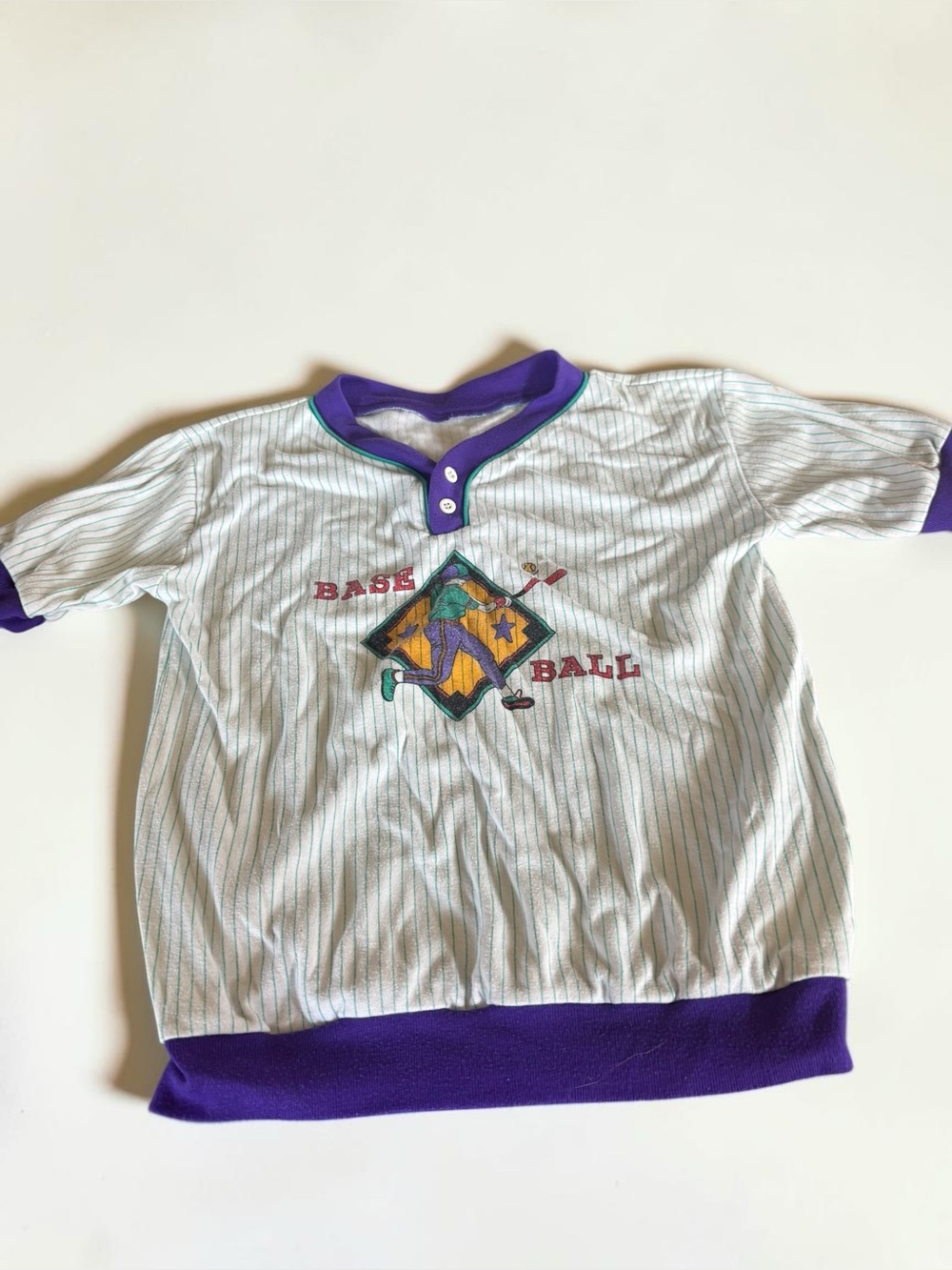 Vintage Kids Baseball Shirt Size 9 Pinstripe Purple 80s 90s Sportswear